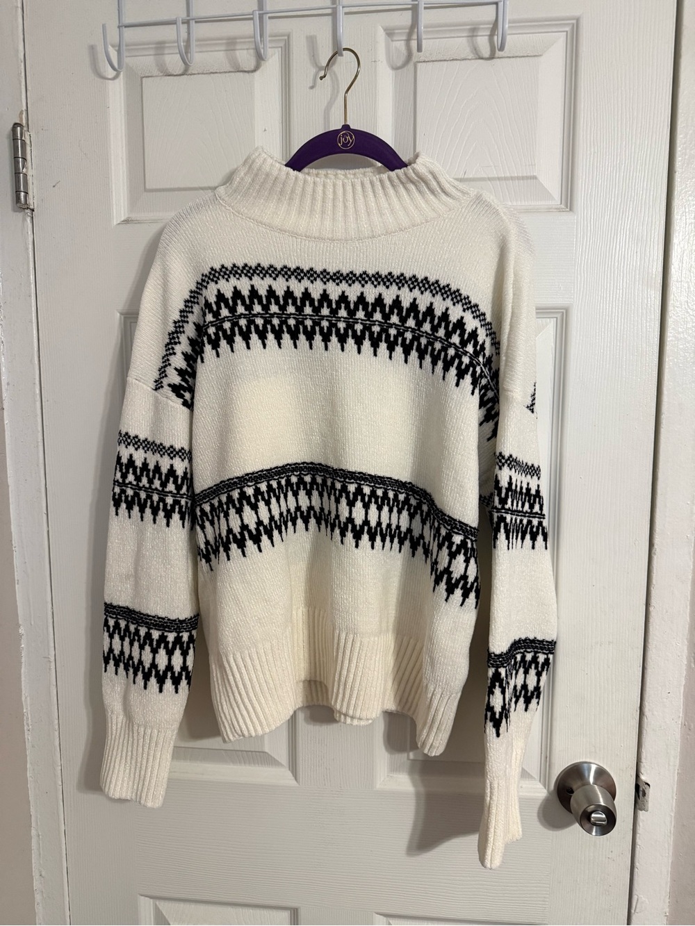 Christian Siriano Cream and Black Patterned Turtleneck Sweater